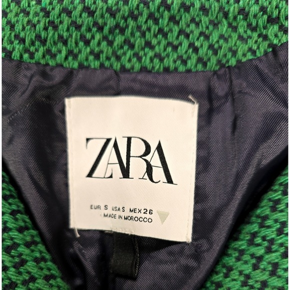 Zara Women Green Houndstooth Cropped Double Breasted Blazer Jacket Size S - Picture 2 of 8